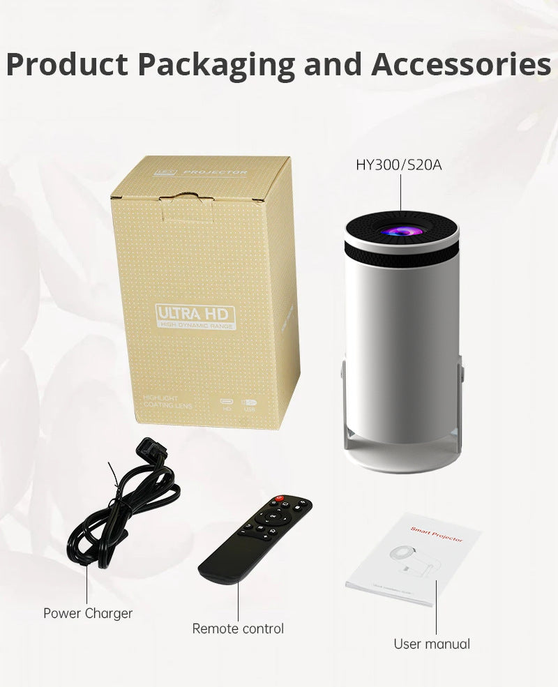 Proyector inteligente HY300 Pro - Cine en casa 4K, Android TV 11.0, WiFi 6 ultrarrápido y rotación de 180°
