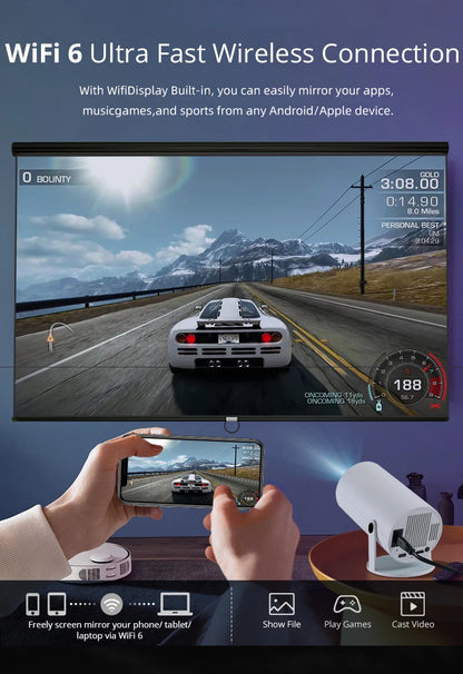 Proyector inteligente HY300 Pro - Cine en casa 4K, Android TV 11.0, WiFi 6 ultrarrápido y rotación de 180°