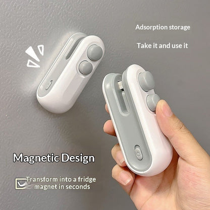 Portable Mini Heat Sealer & Bag Cutter: Keep Snacks Fresh with 2-in-1 Handheld Vacuum Sealer - Magnetic Rechargeable Bag Resealer for Kitchen, Camping & Travel