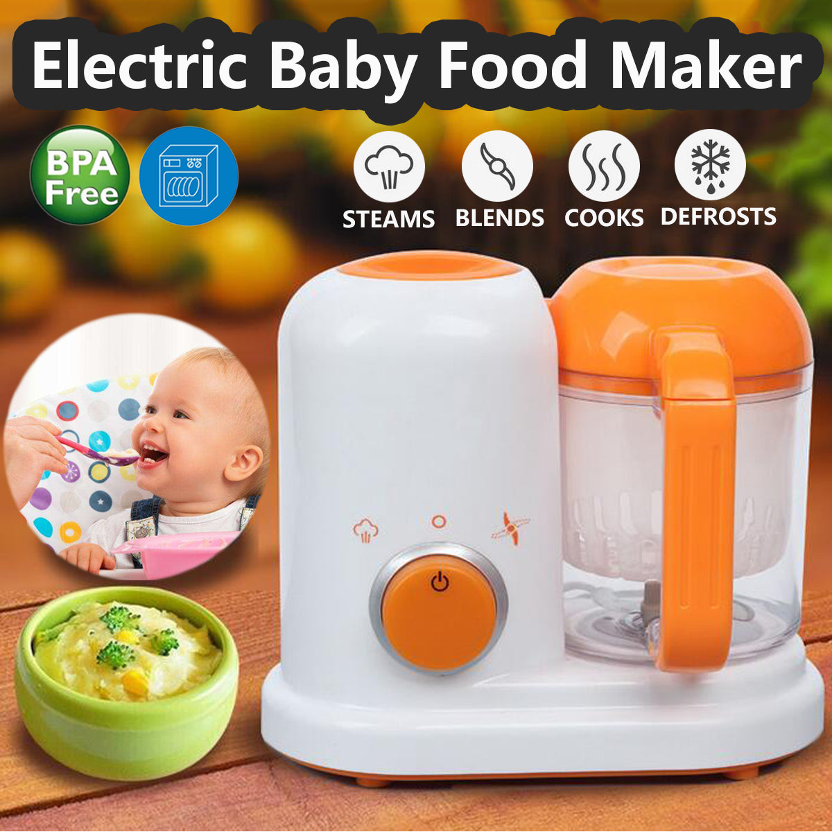 4-in-1 Baby Food Processor: Smart Steamer and Blender for Infants & Toddlers, Milk Warmer and Purée Maker, BPA-Free, 220V