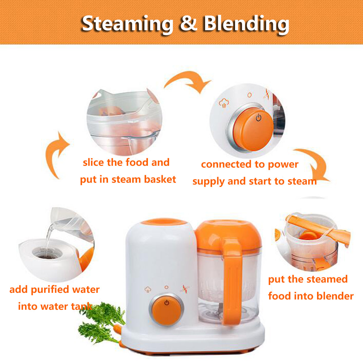4-in-1 Baby Food Processor: Smart Steamer and Blender for Infants & Toddlers, Milk Warmer and Purée Maker, BPA-Free, 220V