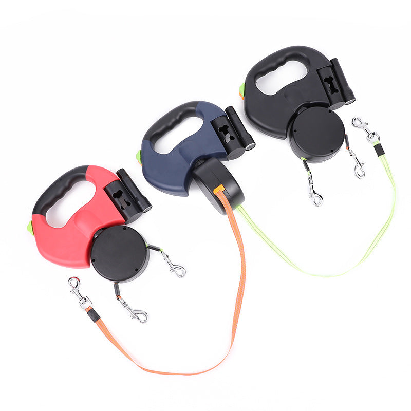 Correa retráctil para perros pequeños, reflectante, doble, con giro de 360° y luces. Productos para mascotas.